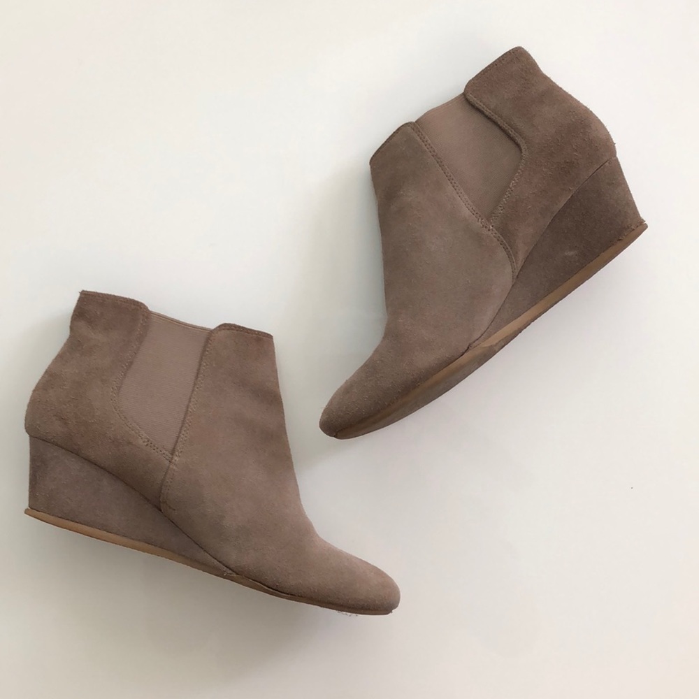 Nine West | Beige 1 Inch Wedge Faux Suede Booties